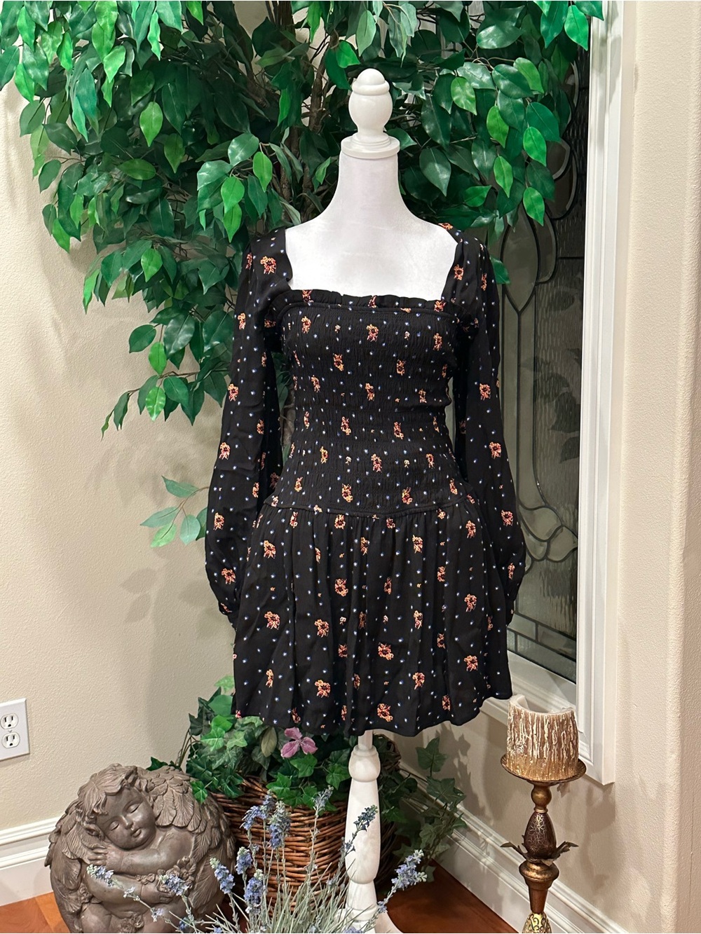 Women’s Free People Two Faces Printed Smocked Mini Dress Size XS